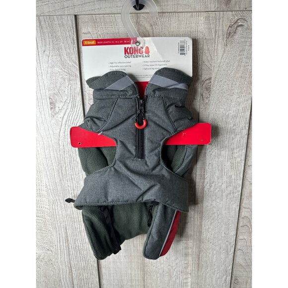 KONG Dog High-Visibility Reflective Jacket XS 12-14" Gray & Red Water Resistant - Picture 2 of 9